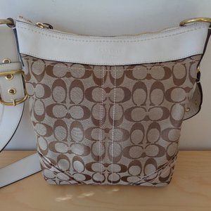 Coach Signature Duffle Bag Convertible Crossbody Khaki & White 10403 Like New